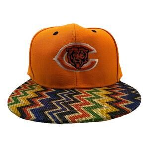 White Wolf Chicago Bears Adjustable Snapback Hat Orange Flat Bill Burlap